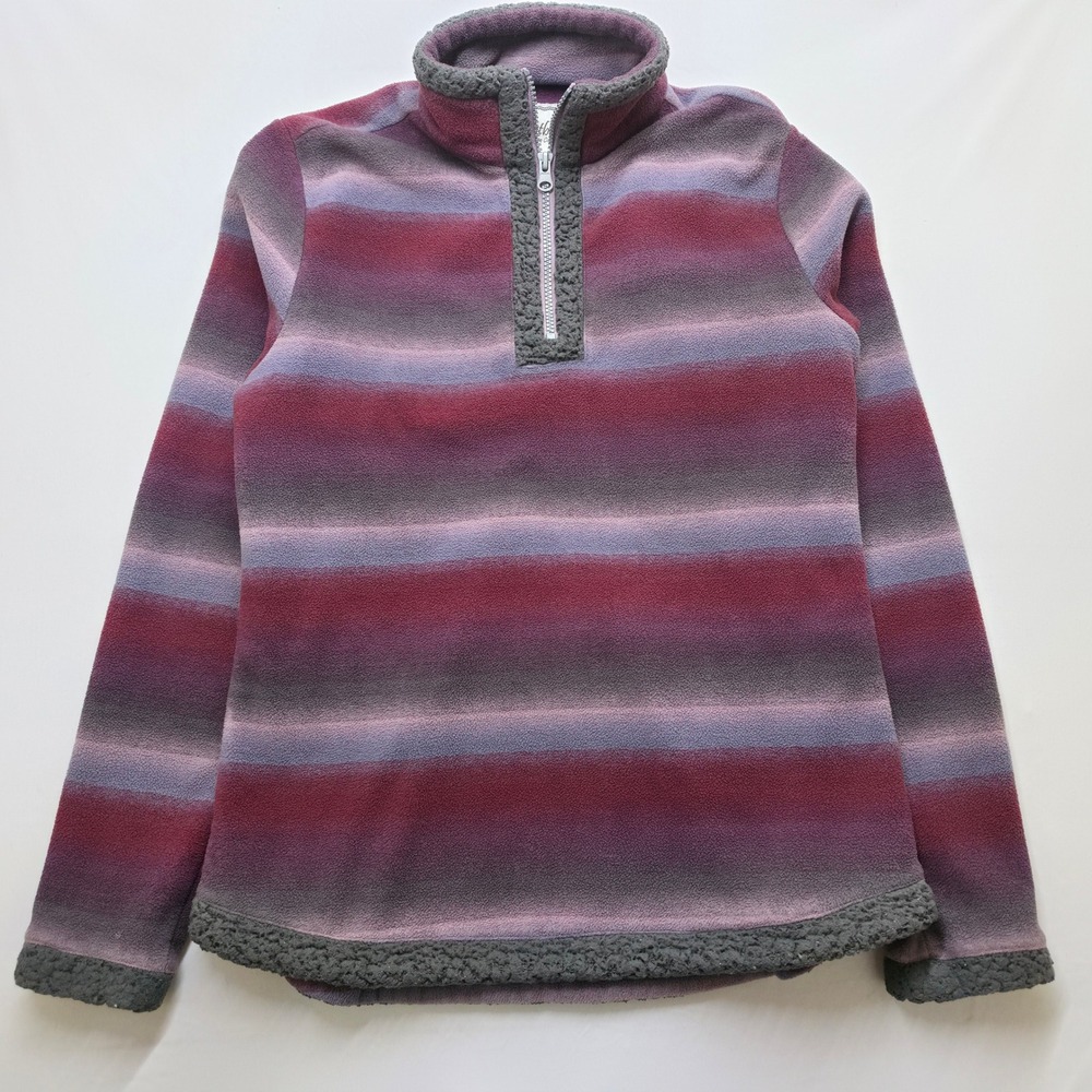 Outback Trading Co Fleece Quarter Zip Pullover Purple Stripe MD